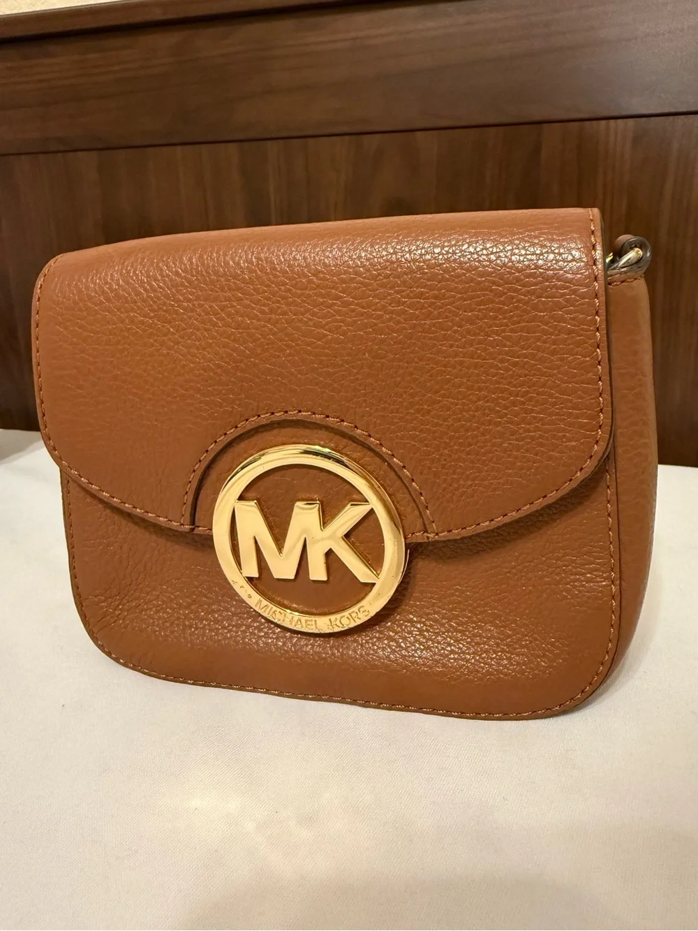 Michael Kors Brown Leather Crossbody Bag with Gold Hardware